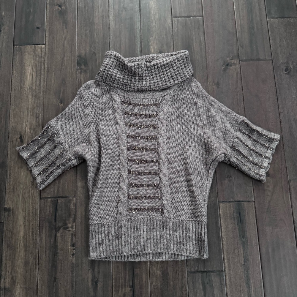 XXI Chunky Tan Turtleneck Short Sleeve Sparkle Sweater S